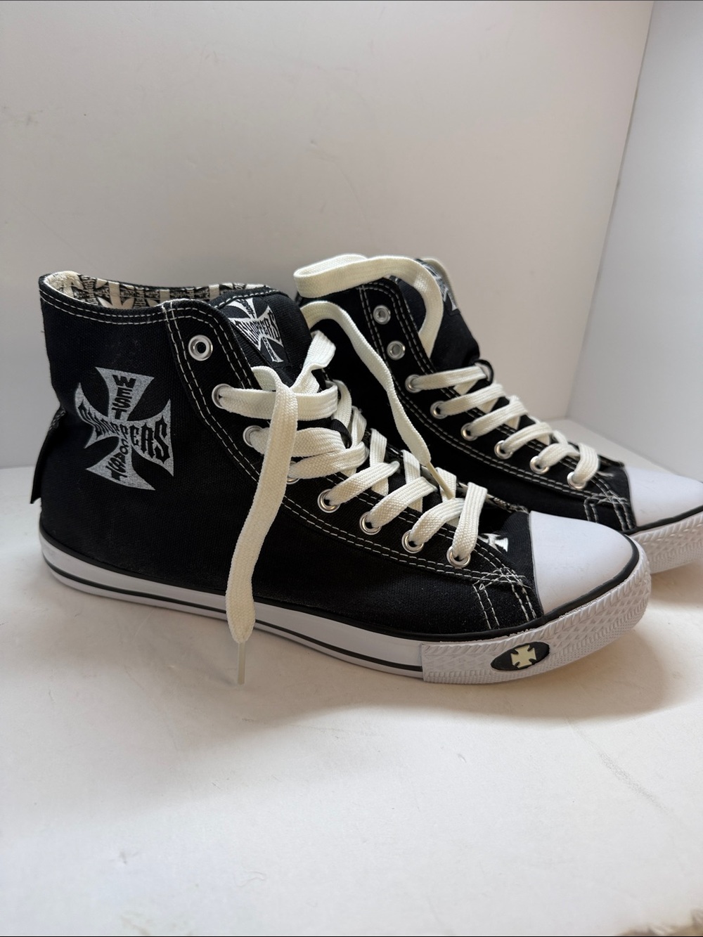 Men's Black High-Top Canvas Sneakers with Cream Laces - Skate Style